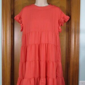 NWT Foteisy Coral Tiered Sleeveless Lined Dress Flowy Ruffles